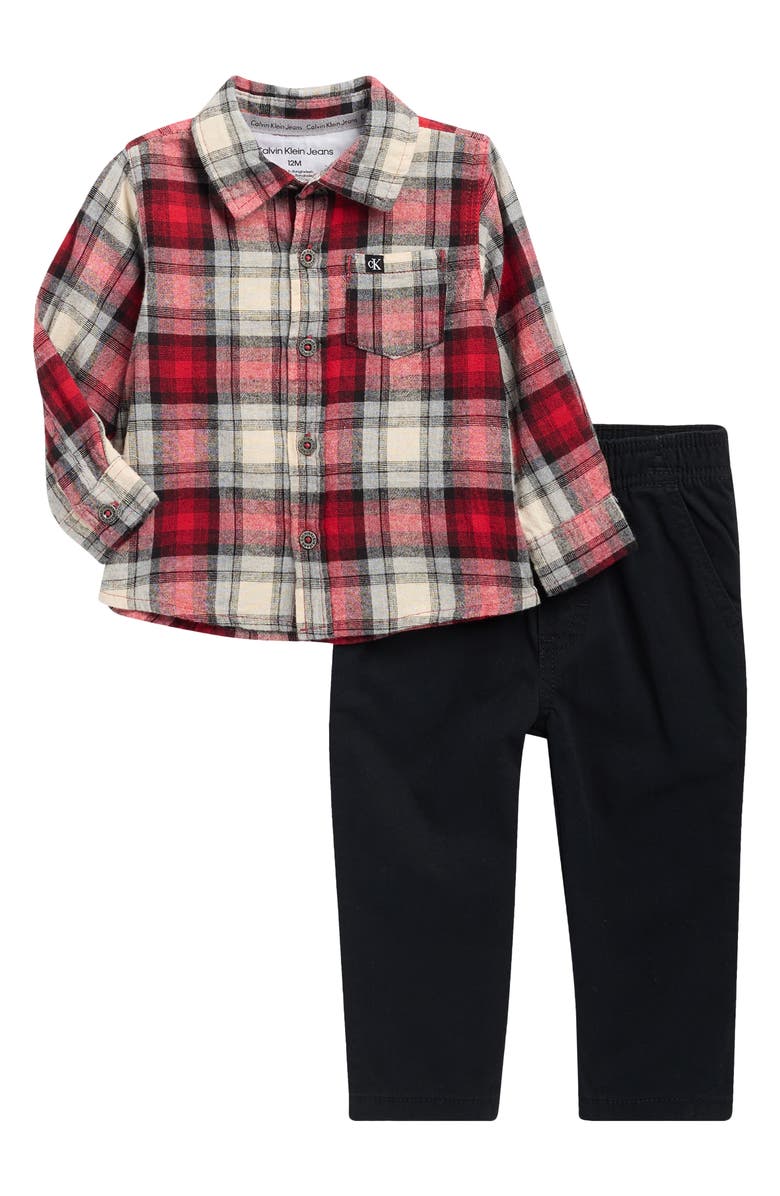 Calvin Klein Plaid Button-Up Shirt & Pants Set, Main, color, Assorted