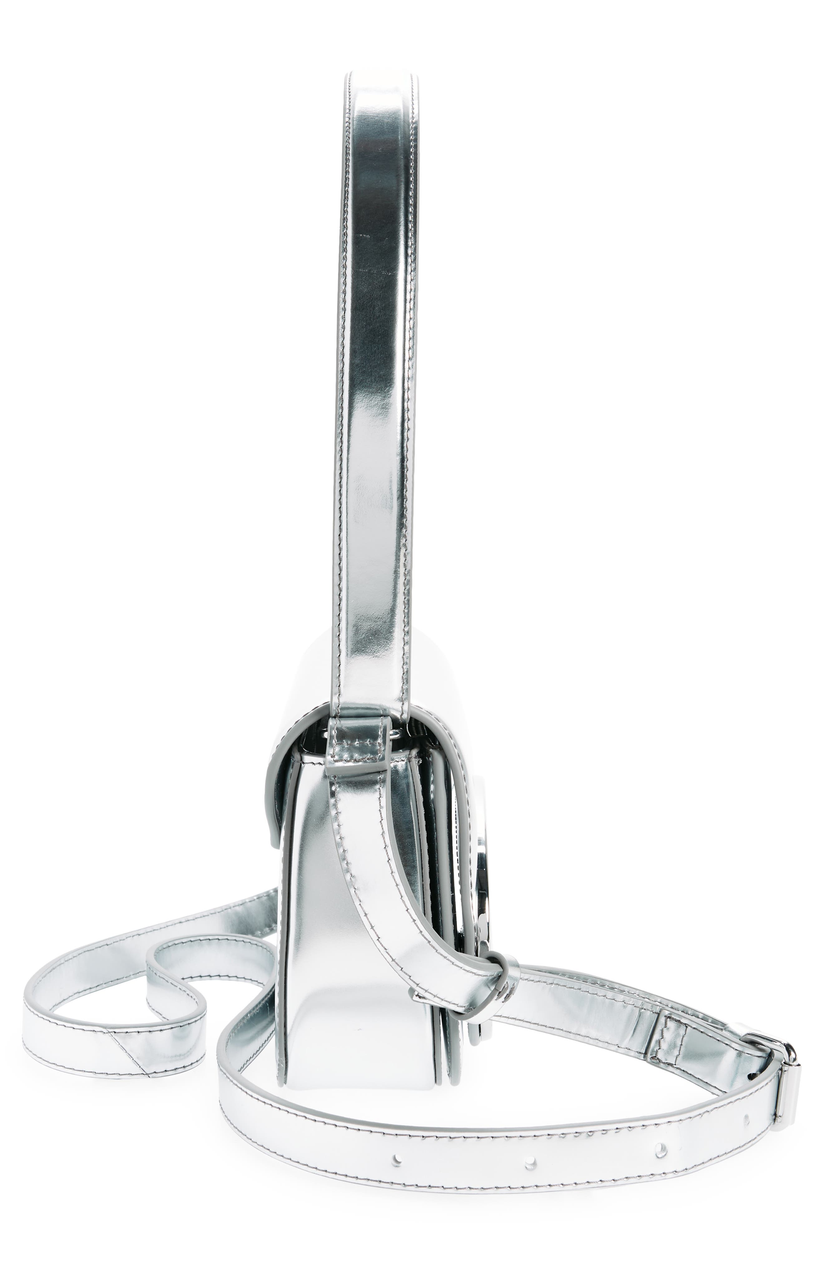 DIESEL<sup>®</sup> 1Dr Logo Metallic Leather Handbag, Alternate, color, Silver