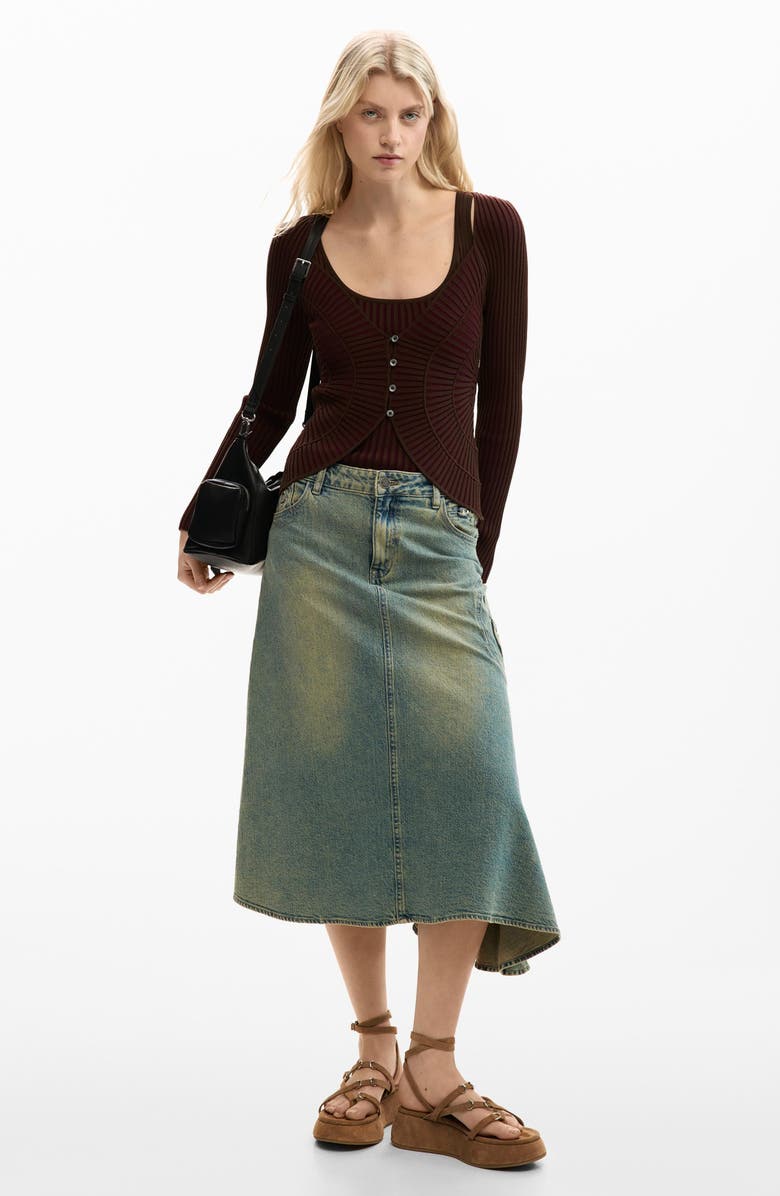 Desigual Rib Knit Cardigan, Alternate, color, Brown