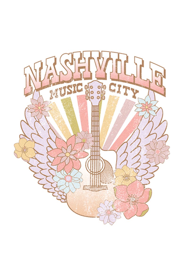Women's Lost Gods Distressed Nashville Music City Graphic Tee, Alternate, color, White