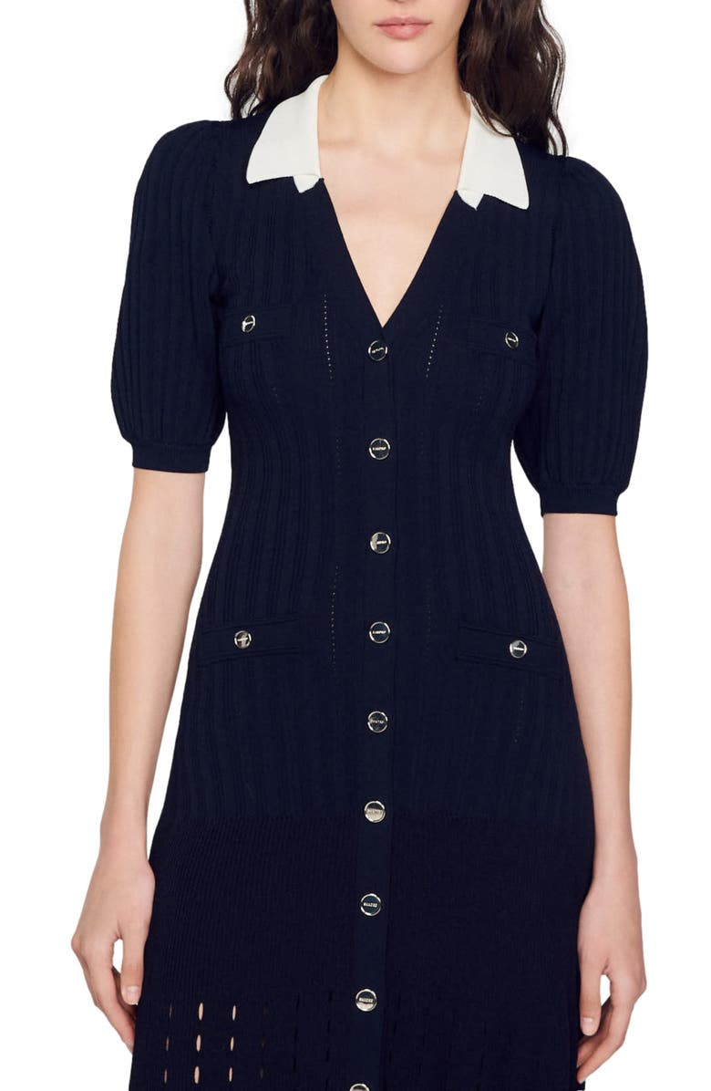 SANDRO Teane Pointelle Stitch Sweater Dress, Alternate, color, 