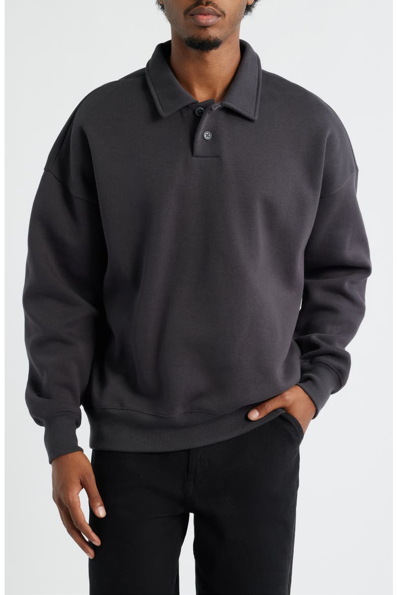 Polo Fleece Sweatshirt, Main, color, BLACK FADED