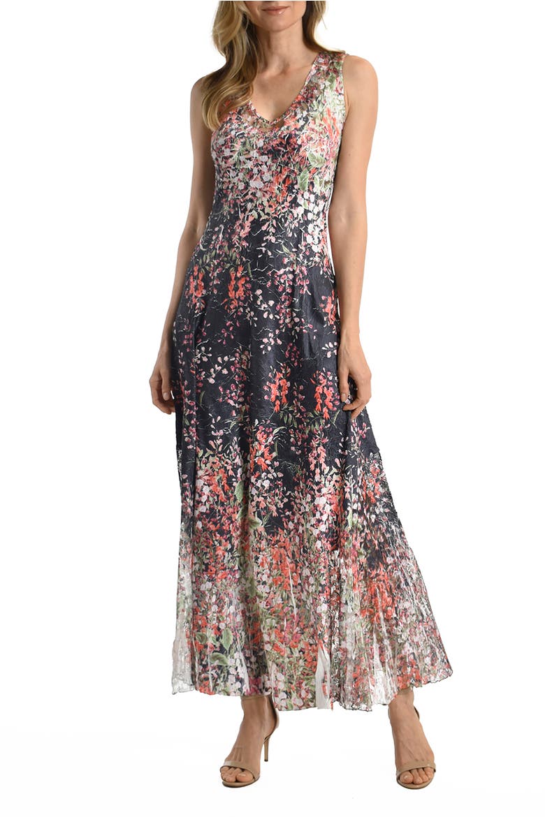 Floral Border Long Dress with Lace Up Back Detail, Main, color, Spider Orchid