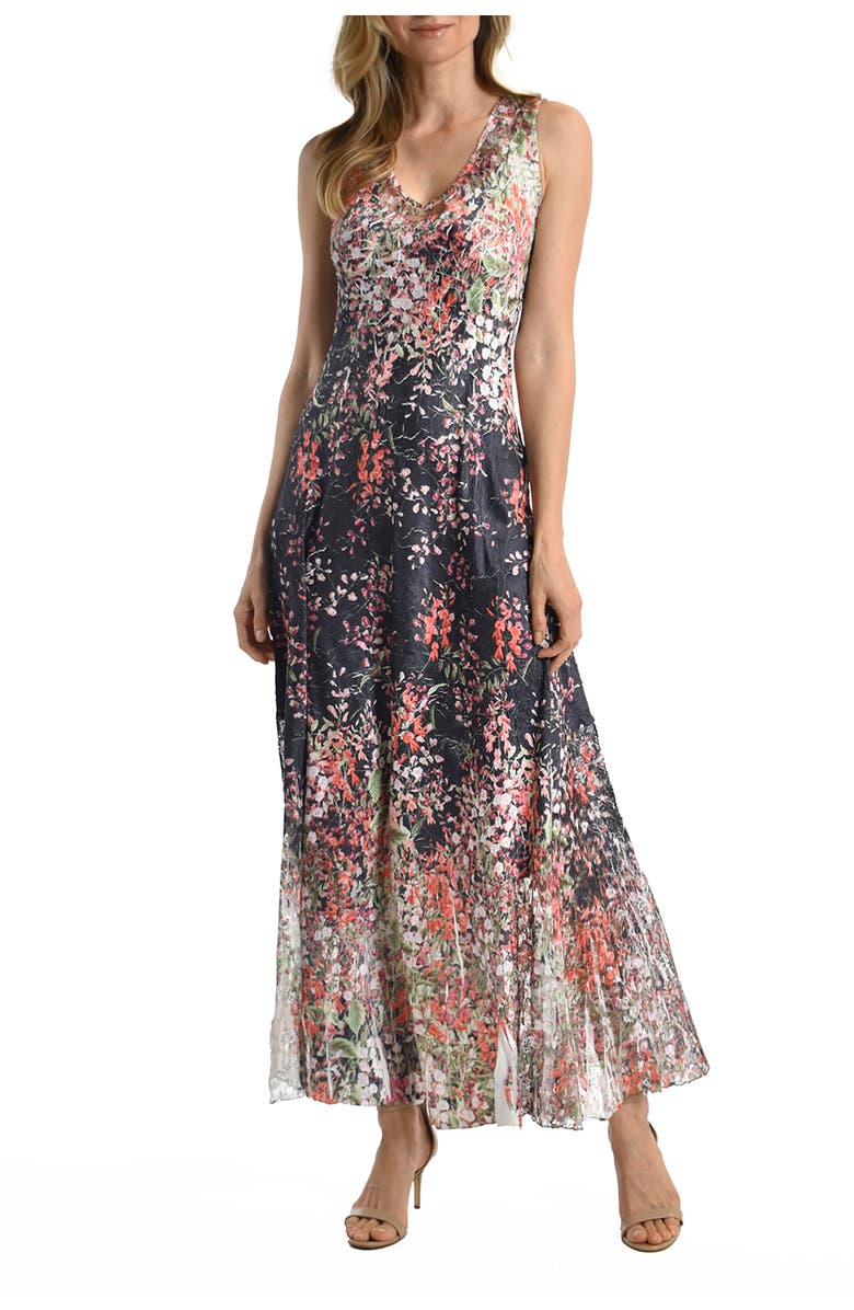Komarov Floral Border Long Dress with Lace Up Back Detail, Main, color, Spider Orchid