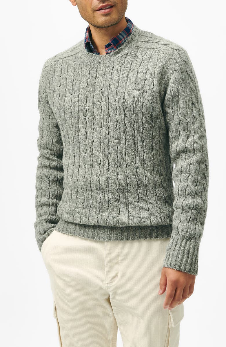 Brooks Brothers Shetland Cabled Wool Crewneck Sweater, Main, color,