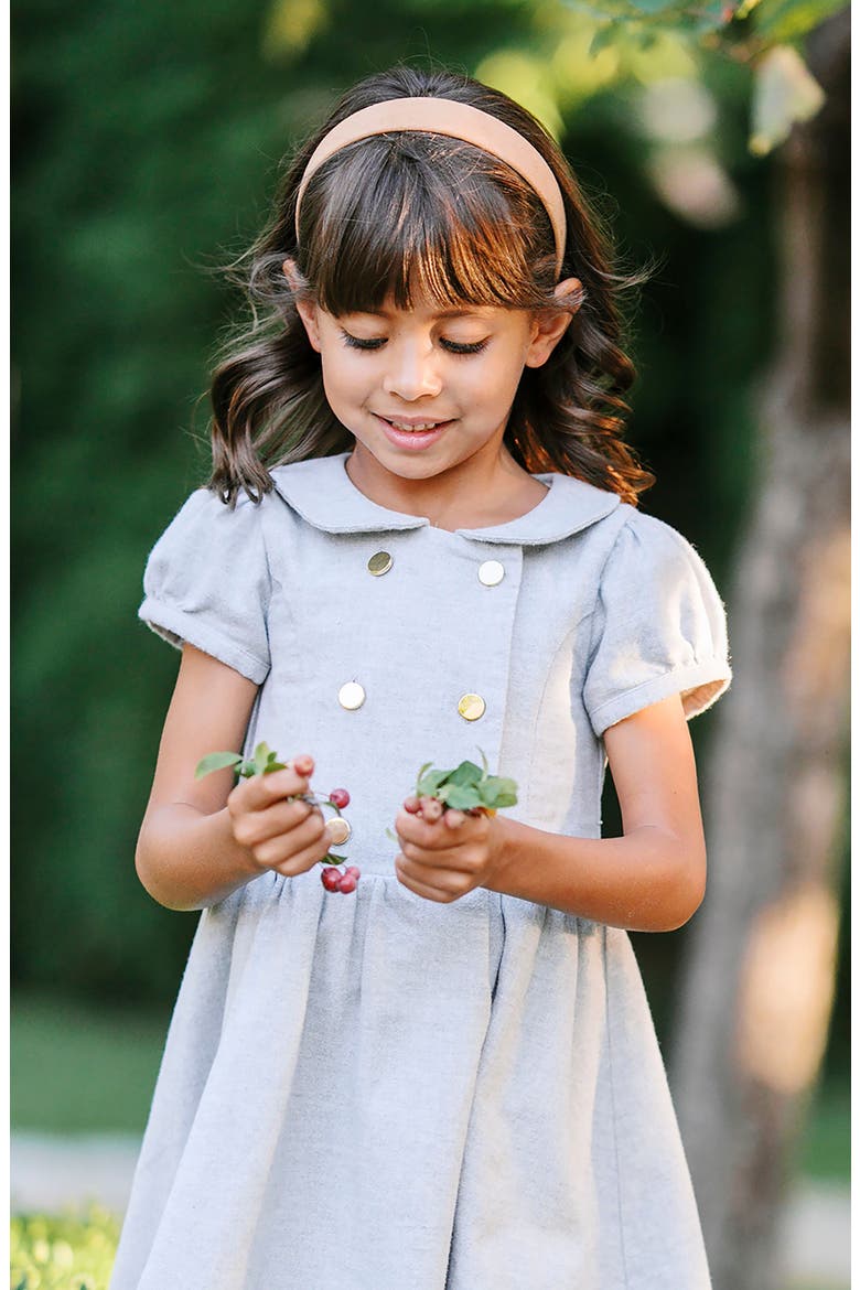 Kids' Organic Double Breasted Flannel Dress with Collar, Alternate, color, Gray Heather Flannel