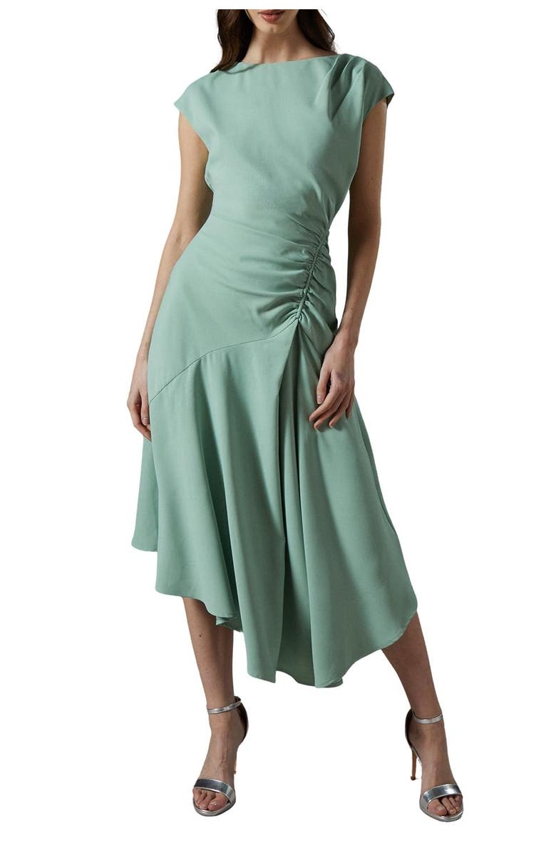 Coast Drape Side Cap Sleeve Midi Dress, Alternate, color, Sage