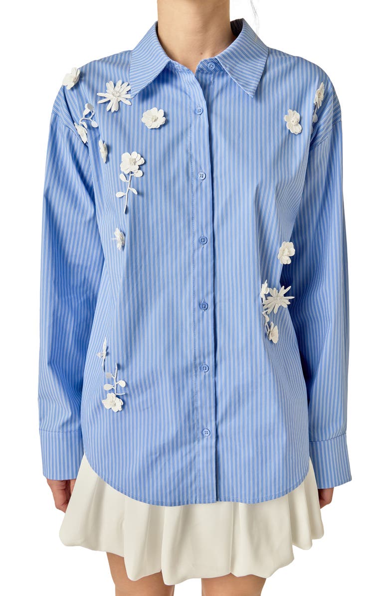 English Factory Flower Trim Stripe Shirt, Alternate, color, Powder Blue