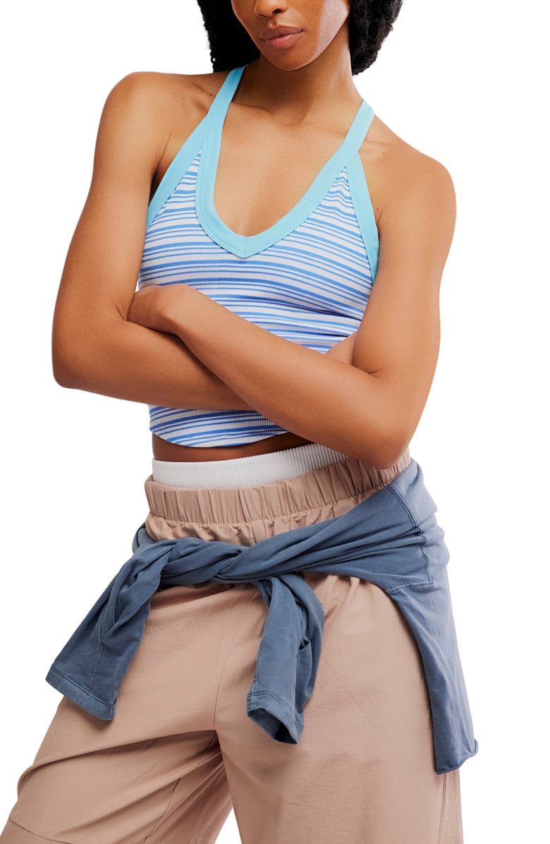 Free People All Clear Rib Racerback Tank, Alternate, color, Bright Blue