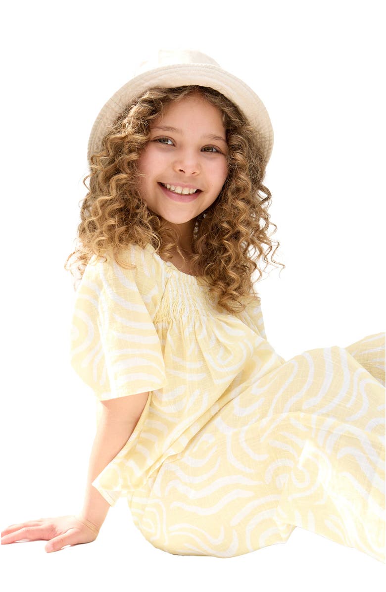 Raffya Kids Nia Shirred Neck Zebra Swirl Print Co-Ords Set, Alternate, color, Yellow