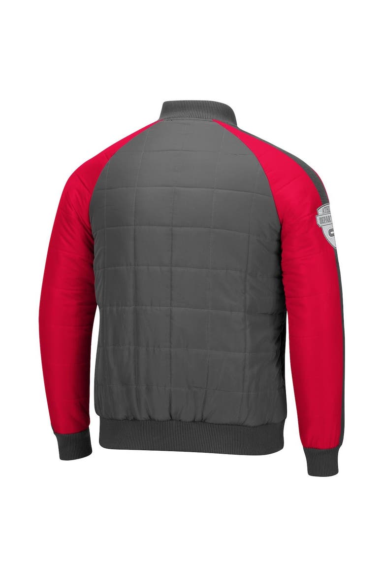 Men's Colosseum Charcoal/Scarlet Nebraska Huskers 1940s Bomber Raglan Full-Snap Jacket, Alternate, color, Charcoal