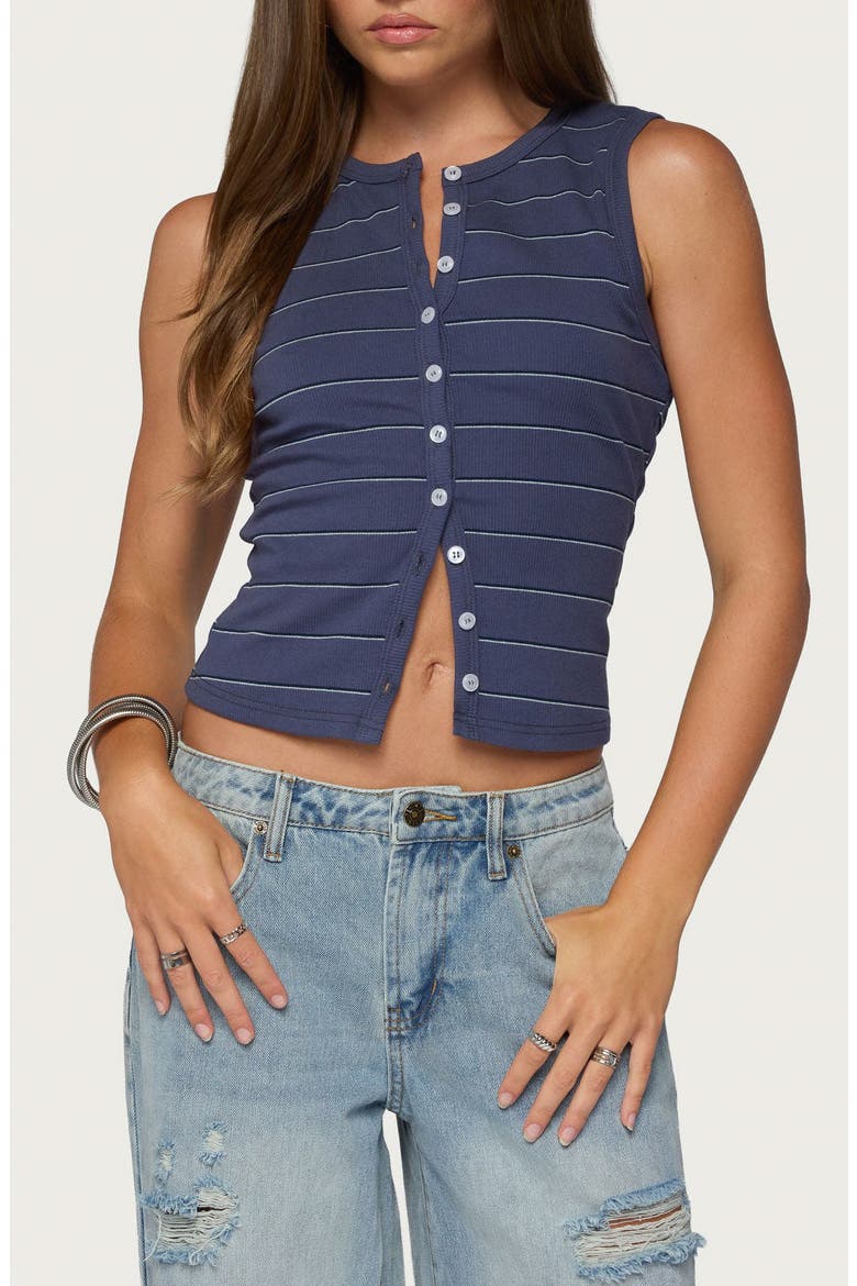 Brynne Striped Button Up Top, Main, color, NAVY-AND-WHITE