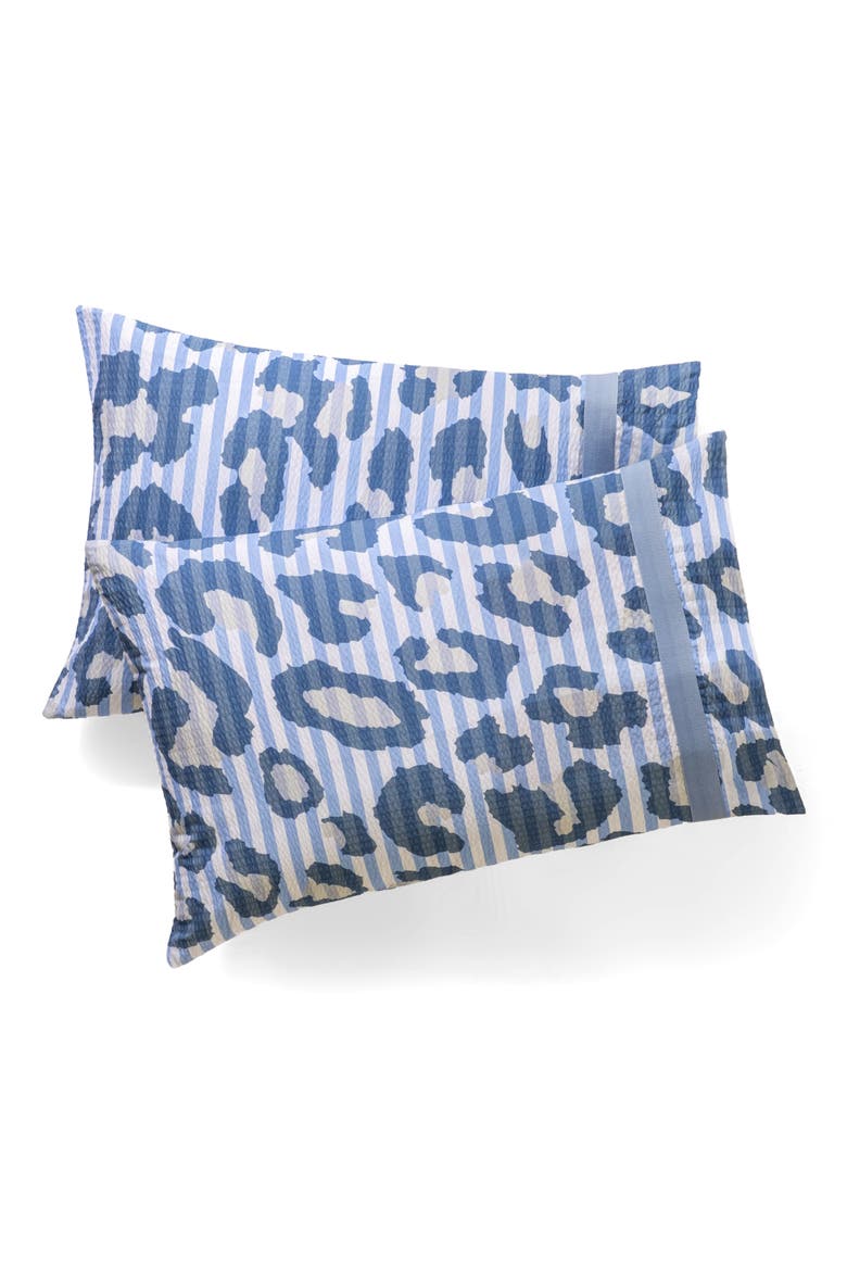 Leopard Print Seersucker Cotton King Sheet Set, Main, color, BLUE