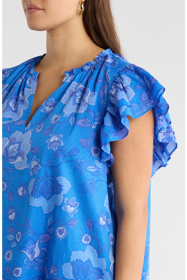 Selma Floral Ruffle Cotton Top, Alternate, color, COBALTBLUE