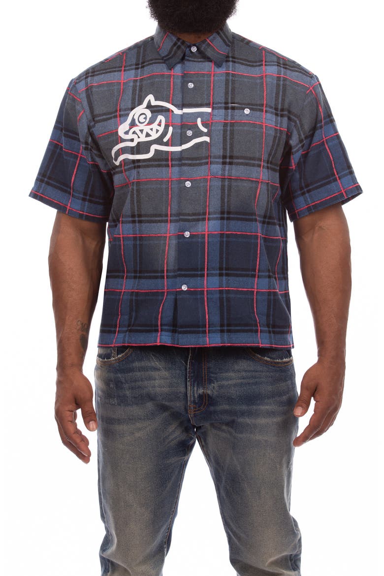 Snow Cone Plaid Short Sleeve Button-Up Shirt, Main, color, SURF THE WEB