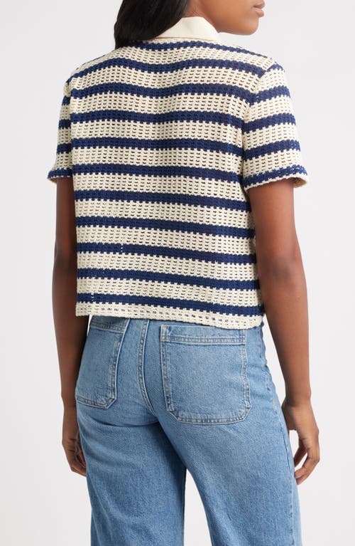 Mango Miffy Stripe Open Stitch Polo Sweater In Gray