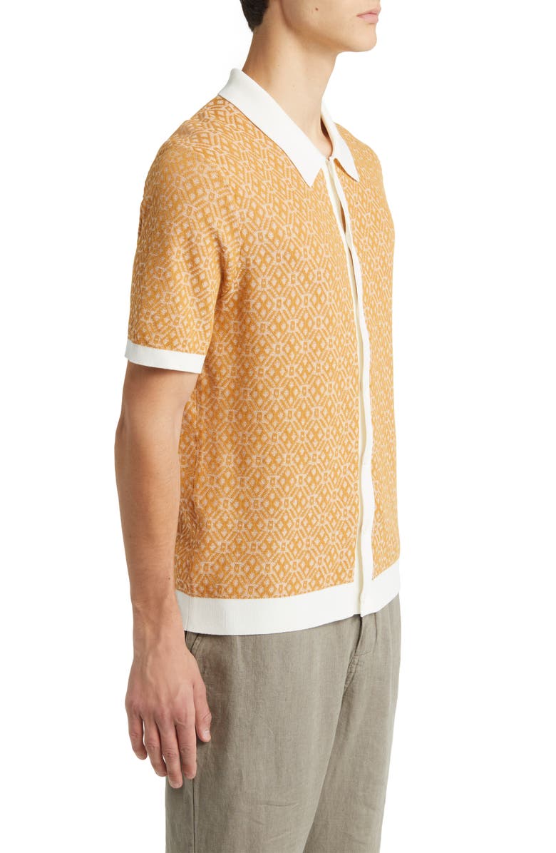 Wax London Tellaro Tile Print Short Sleeve Knit Cotton Button-Up Shirt, Alternate, color,