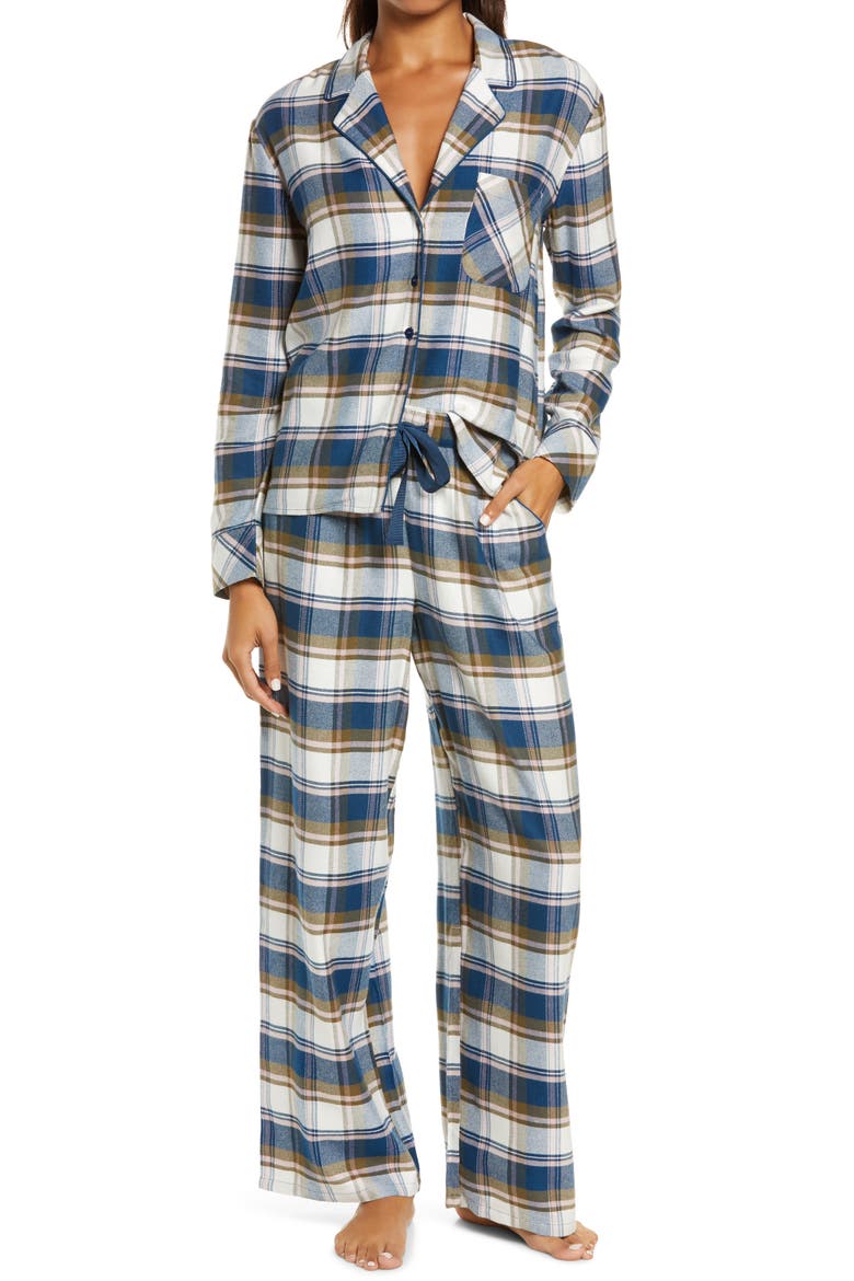 Flannel Pajamas, Main, color, BLUE POSEIDON POP CHECK