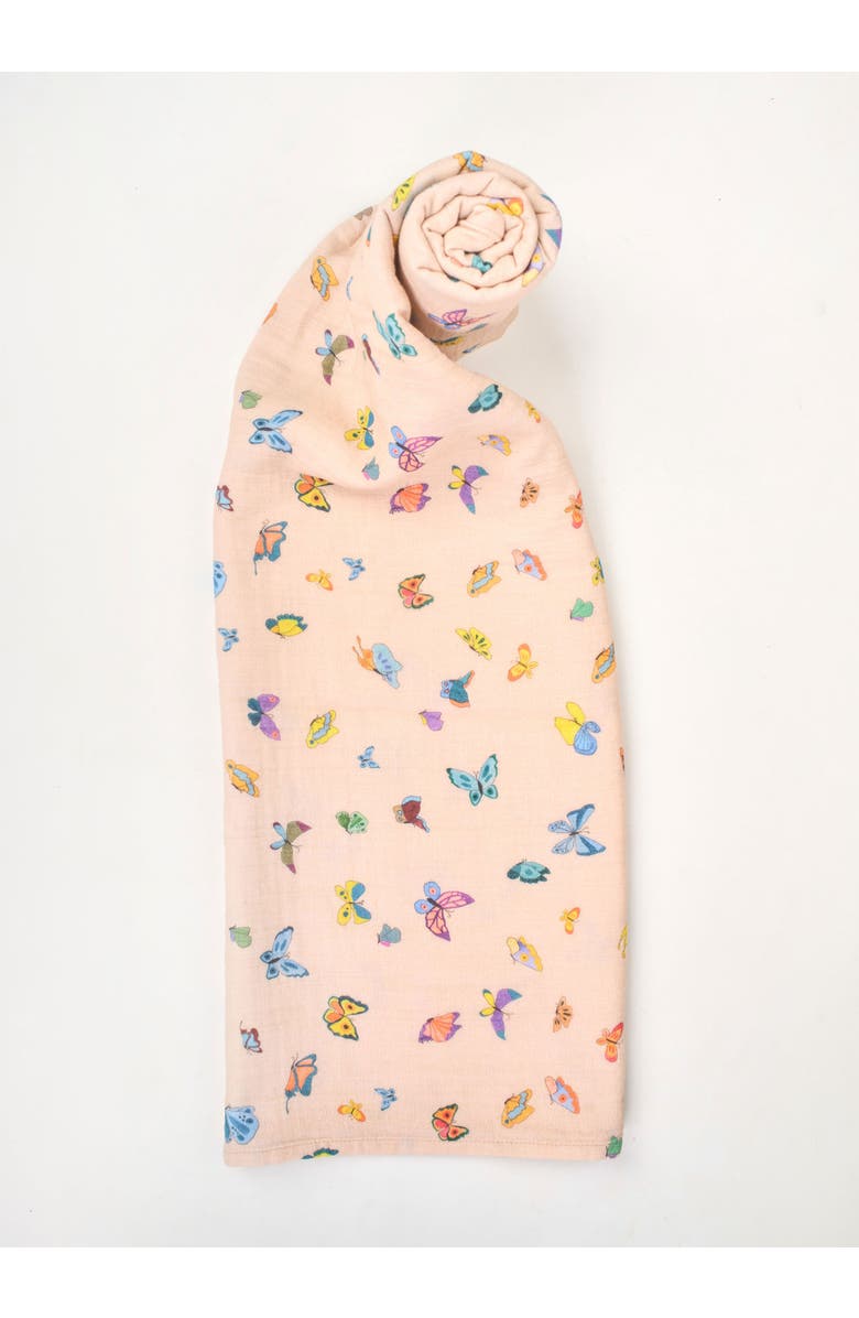 Timo & Violet Blush Peach Madame Butterfly Shawl Blanket, Main, color, White