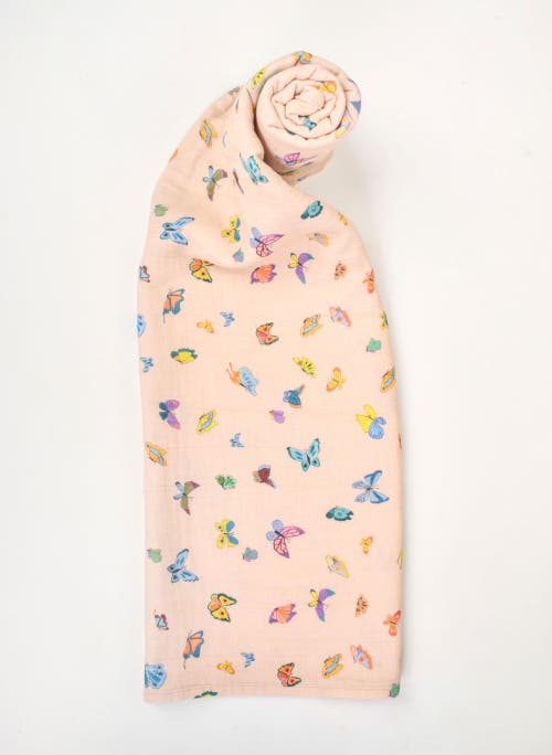Timo & Violet Blush Peach Madame Butterfly Shawl Blanket In Multi