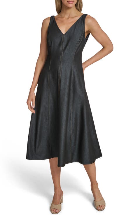 Denim A-Line Midi Dress