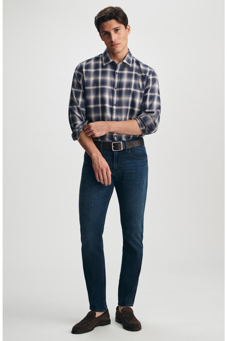 Plaid Cotton Button-Up Shirt, Alternate, color, NAVY