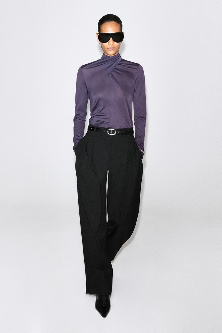Fluid Scarf-Detail Top, Alternate, color, DARK PURPLE