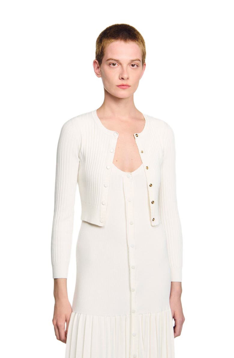 SANDRO Cropped rib knit cardigan, Alternate, color, Ecru