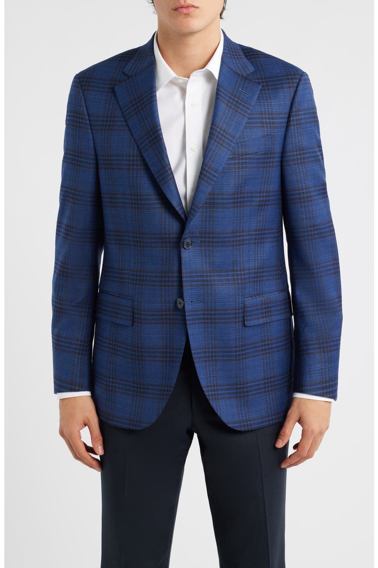 Flynn Classic Fit Dark Blue Plaid Wool Sport Coat, Main, color, BLUE