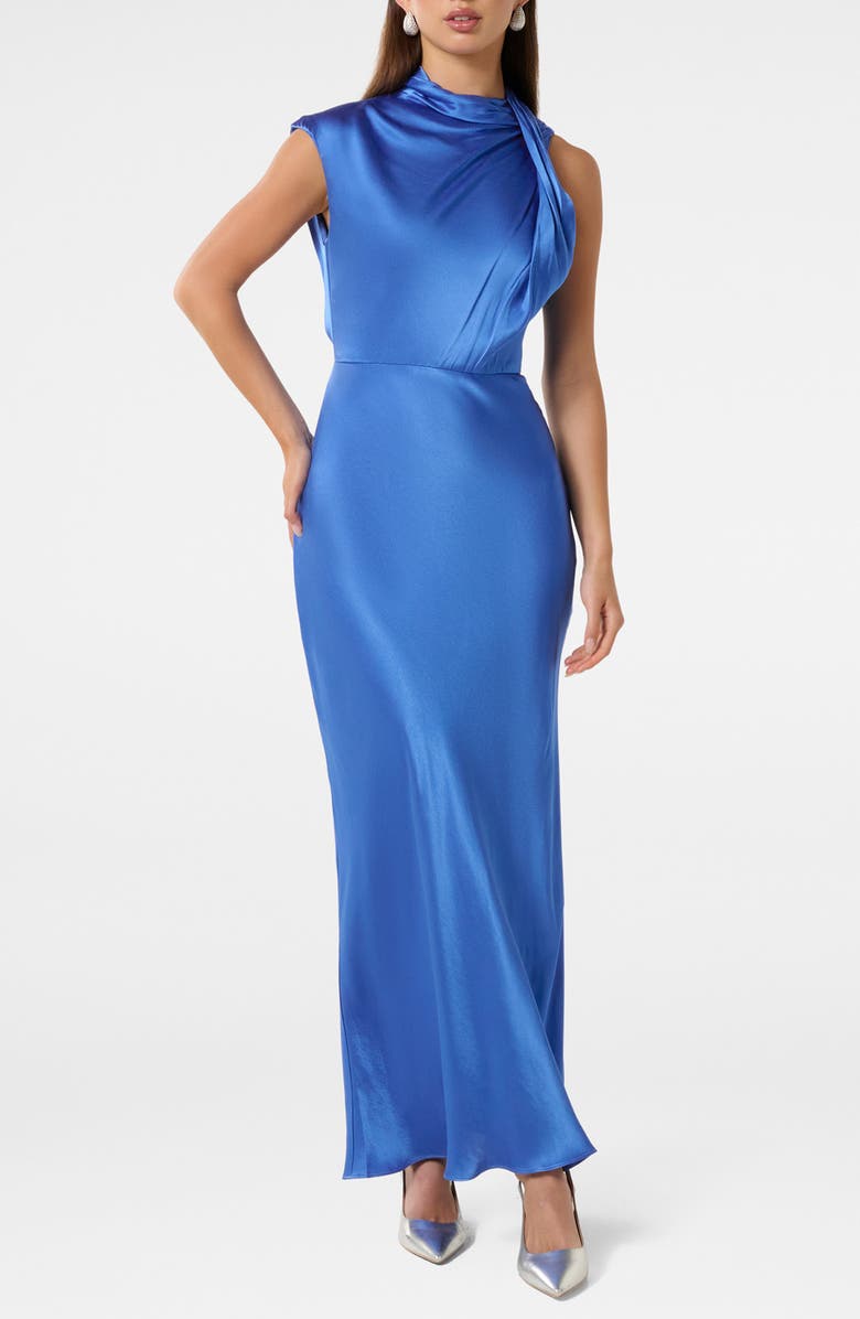 Ever New Sienna High Neck Satin Maxi Sheath Dress, Main, color, 