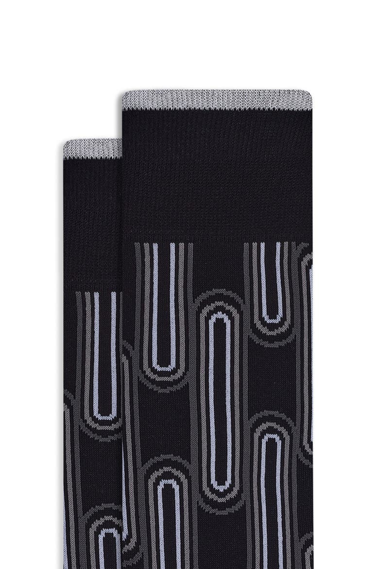 Link Pattern Mercerized Cotton Blend Dress Socks, Alternate, color, BLACK
