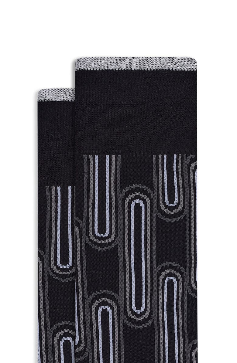 Bugatchi Link Pattern Mercerized Cotton Blend Dress Socks, Alternate, color, Black