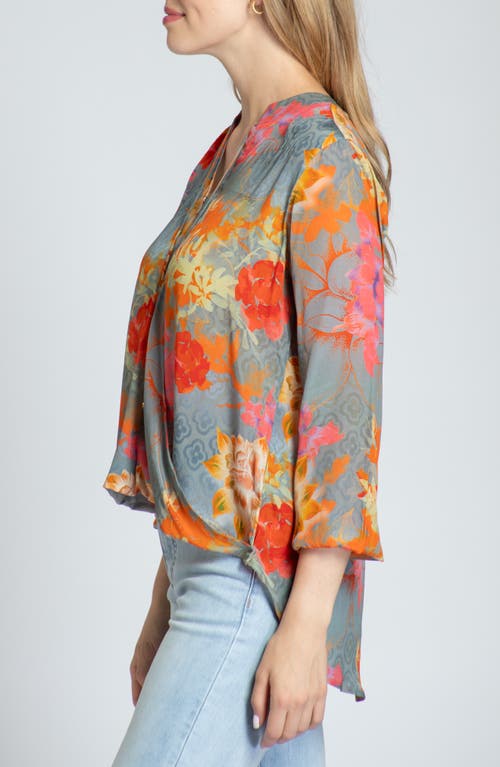 Apny Print Tassel Surplice Chiffon Top In Orange Multi