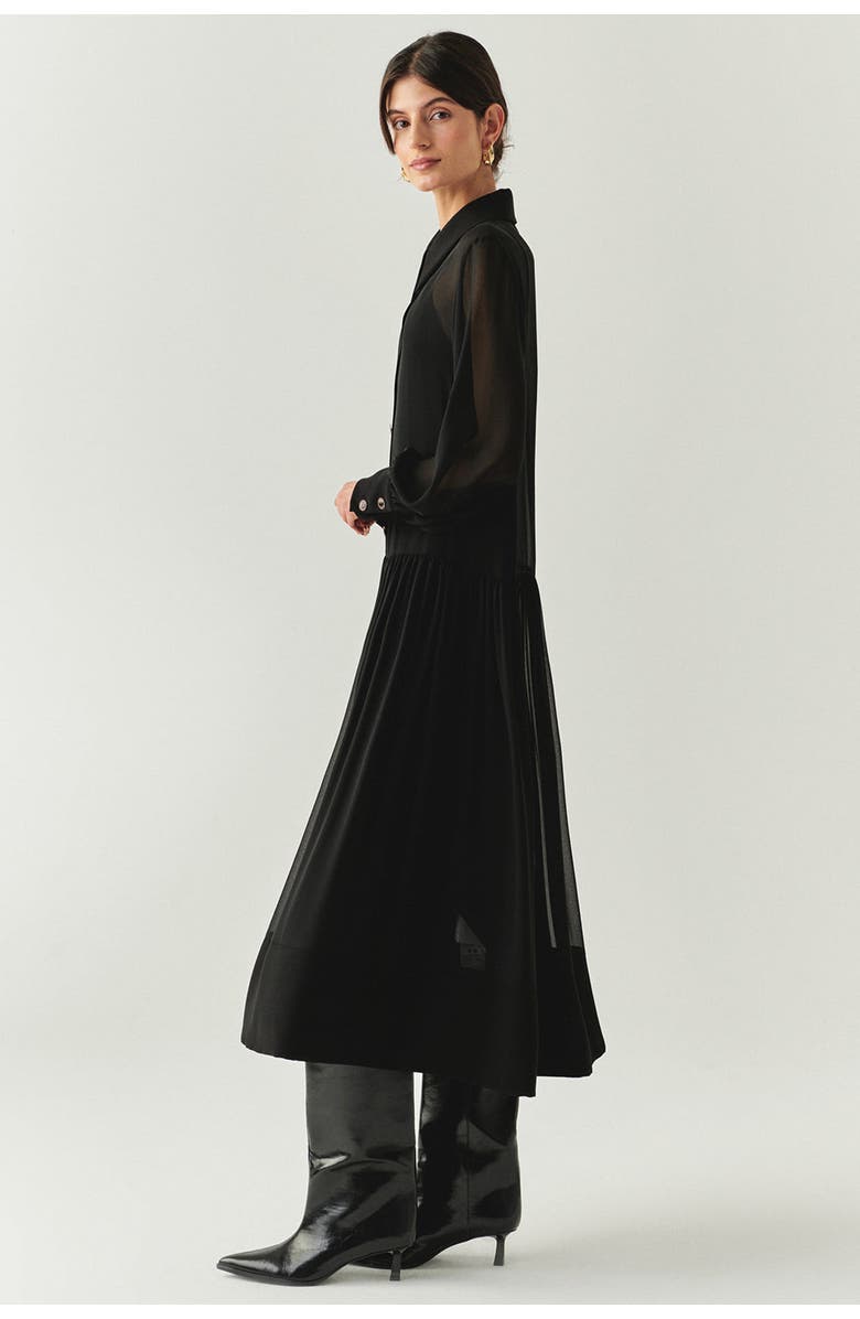 Exquise Birdie Shirt Collar Long Sleeve Dress, Alternate, color, Black