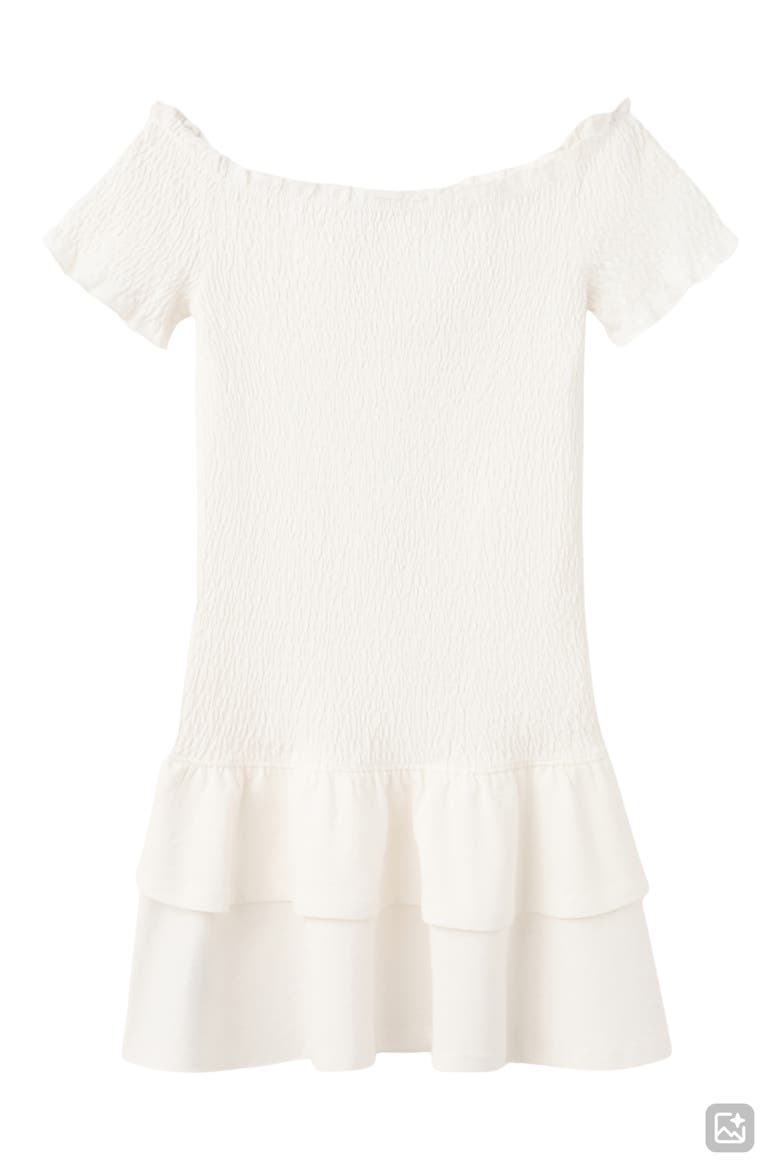 Smocked Ruffle Off the Shoulder Dress, Alternate, color, OFF WHITE