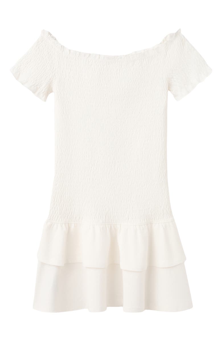MANGO TEEN Smocked Ruffle Off the Shoulder Dress, Alternate, color, Off White