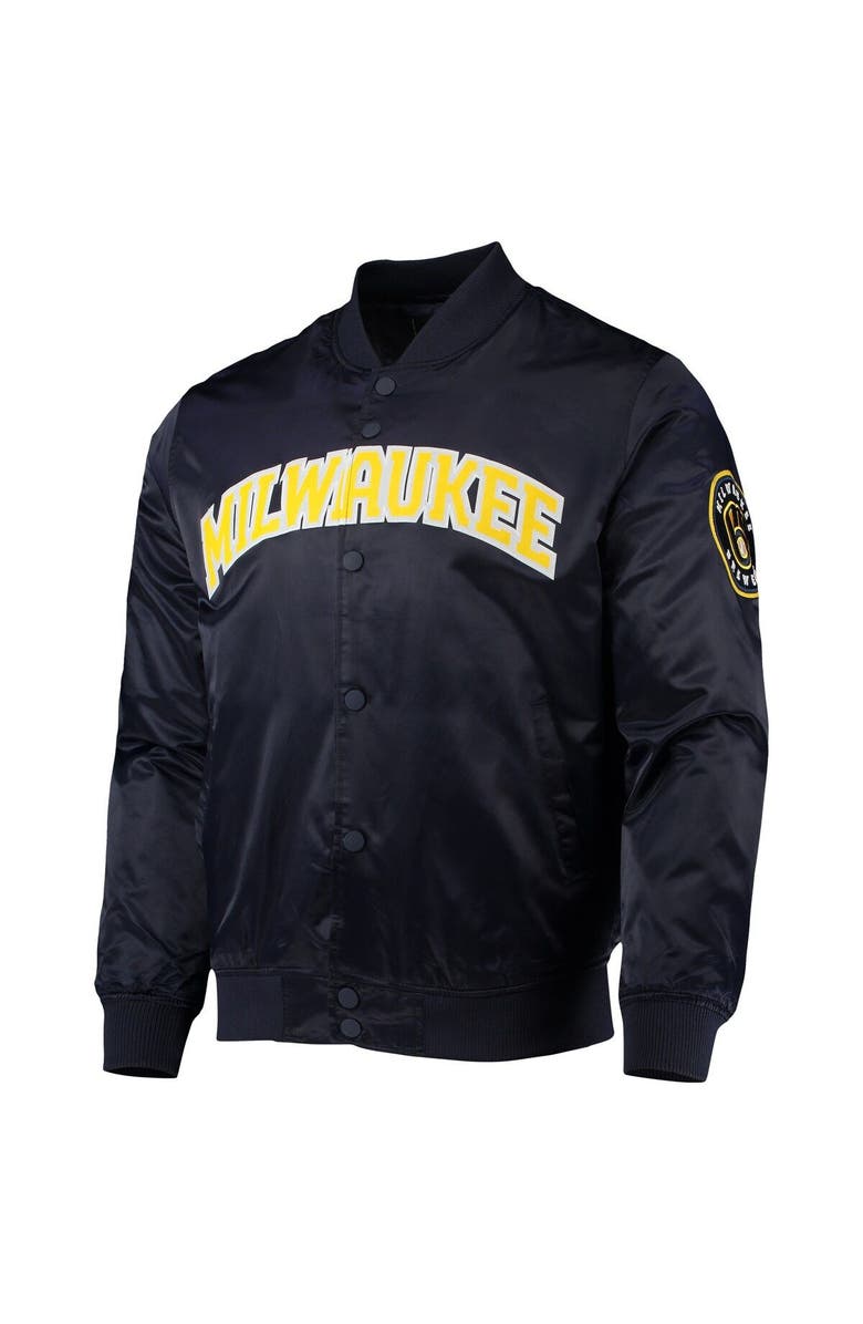 PRO STANDARD Men's Pro Standard Navy Milwaukee Brewers Wordmark Satin Full-Snap Jacket, Alternate, color, 
