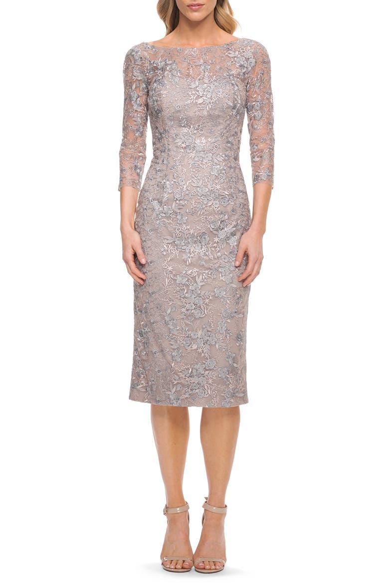 Lace Sheath Dress, Alternate, color, SILVER/ MAUVE