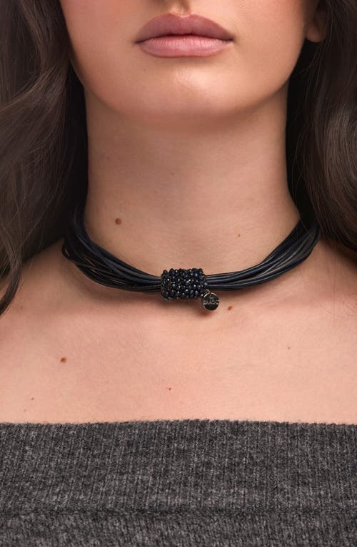 Saachi Multi Strand Faux Leather Cord Necklace In Black Multi