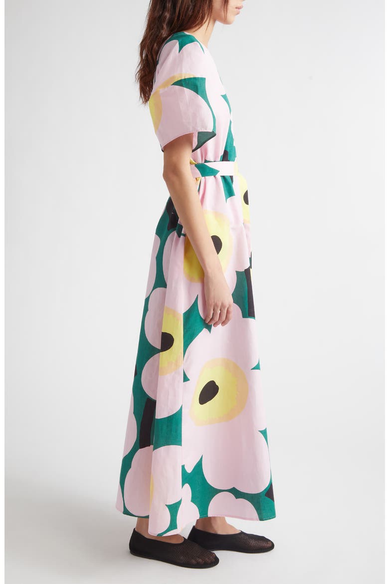 Kaffet Unikko Floral Cotton & Linen Maxi Dress, Alternate, color, GREEN LIGHT PINK YELLOW