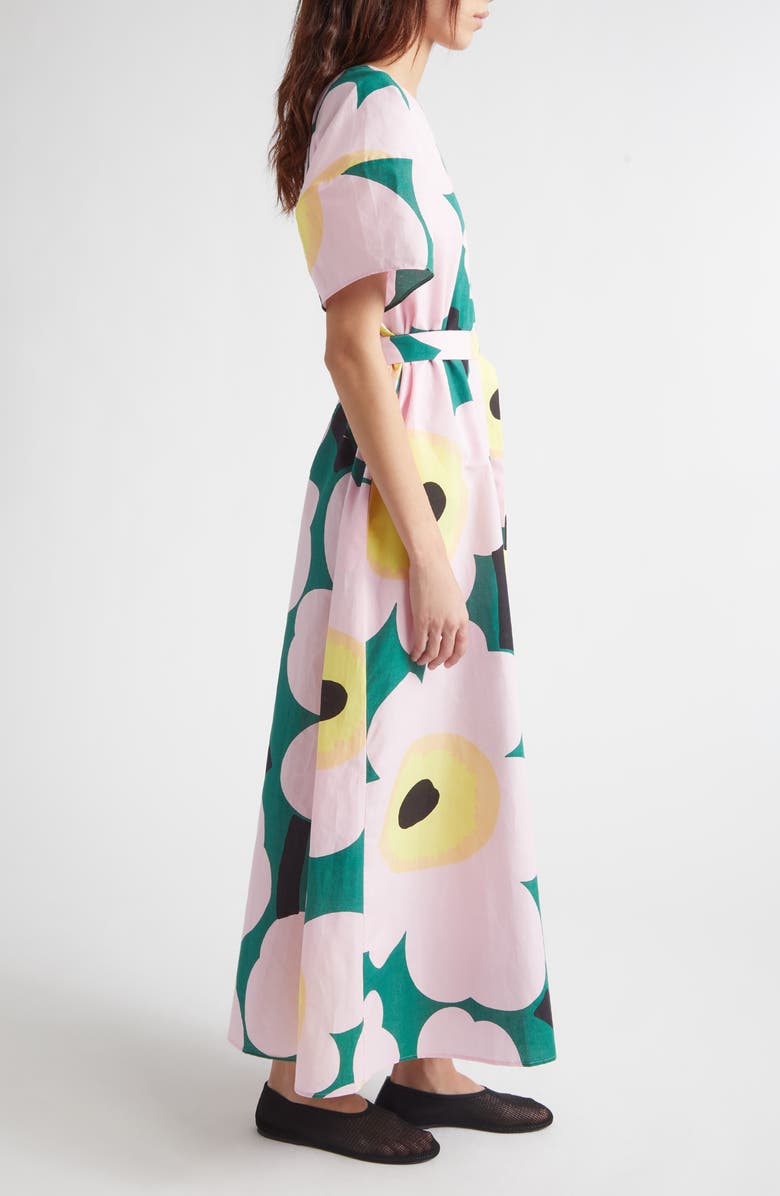 Marimekko Kaffet Unikko Floral Cotton & Linen Maxi Dress, Alternate, color, Green Light Pink Yellow