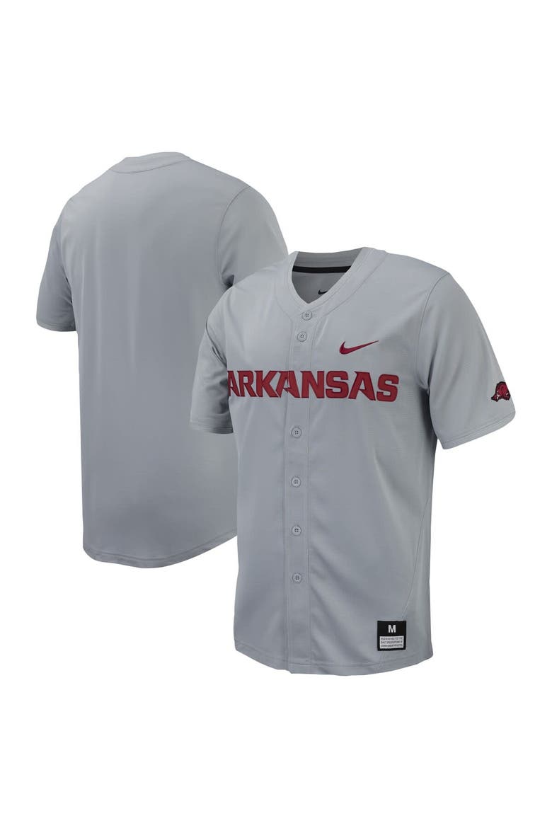 Men's Nike Gray Arkansas Razorbacks Replica Full-Button Baseball Jersey, Alternate, color, Gray