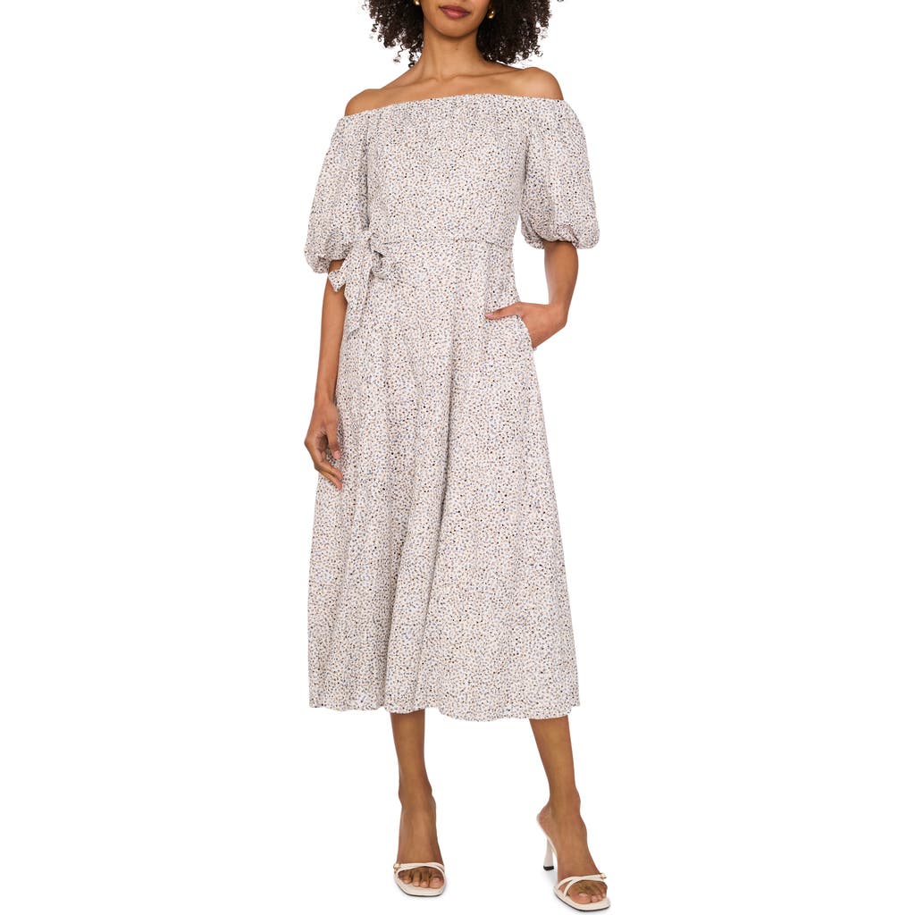 Vince Camuto Abstract Print Off The Shoulder Dress In Gray