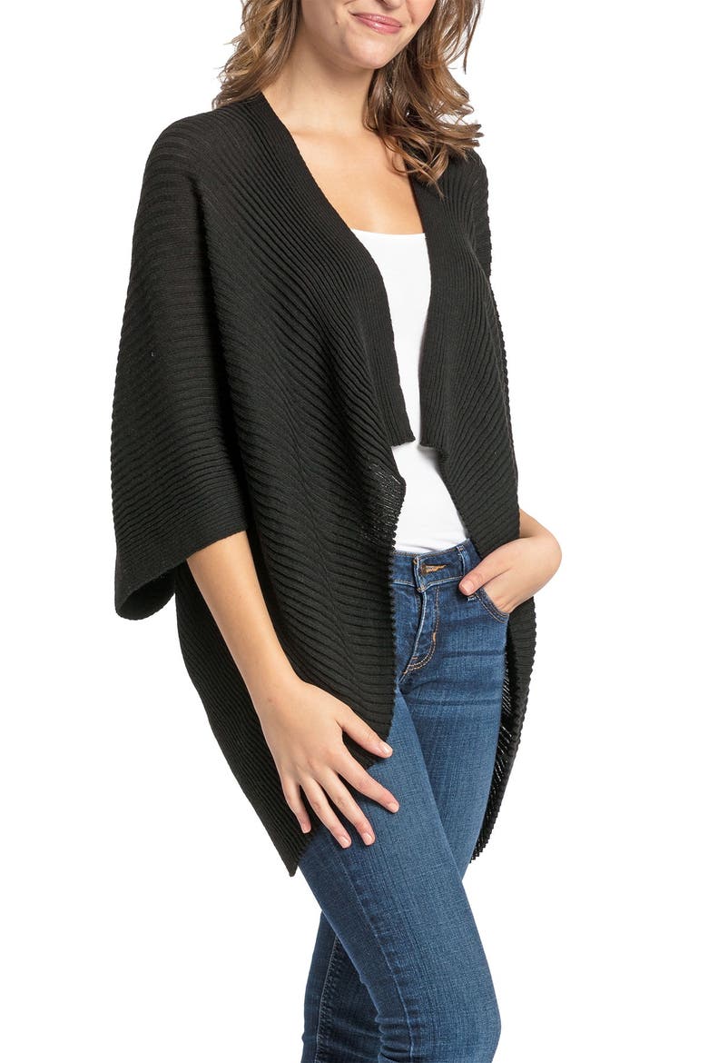 Ribbed Recycled Knit Topper, Alternate, color, BLACK