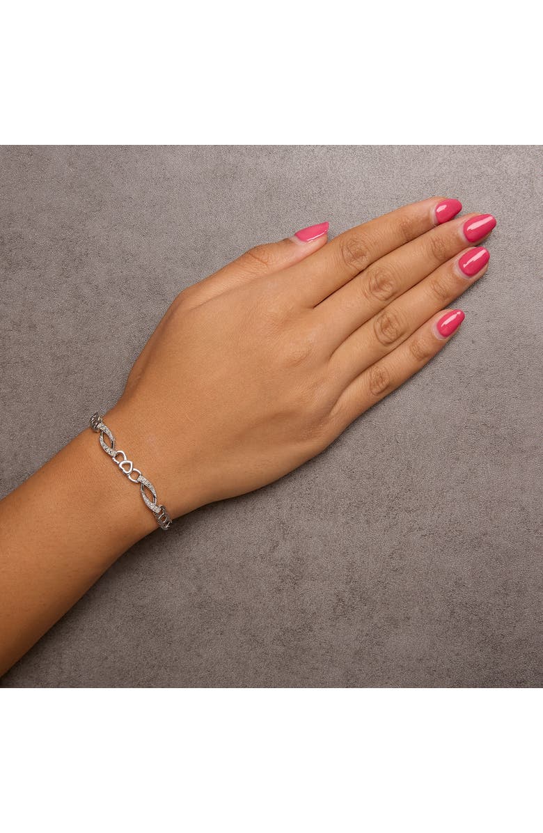 Haus of Brilliance Silver 1/10 Cttw Diamond Heart Link Adjustable Bolo Bracelet, Alternate, color, White