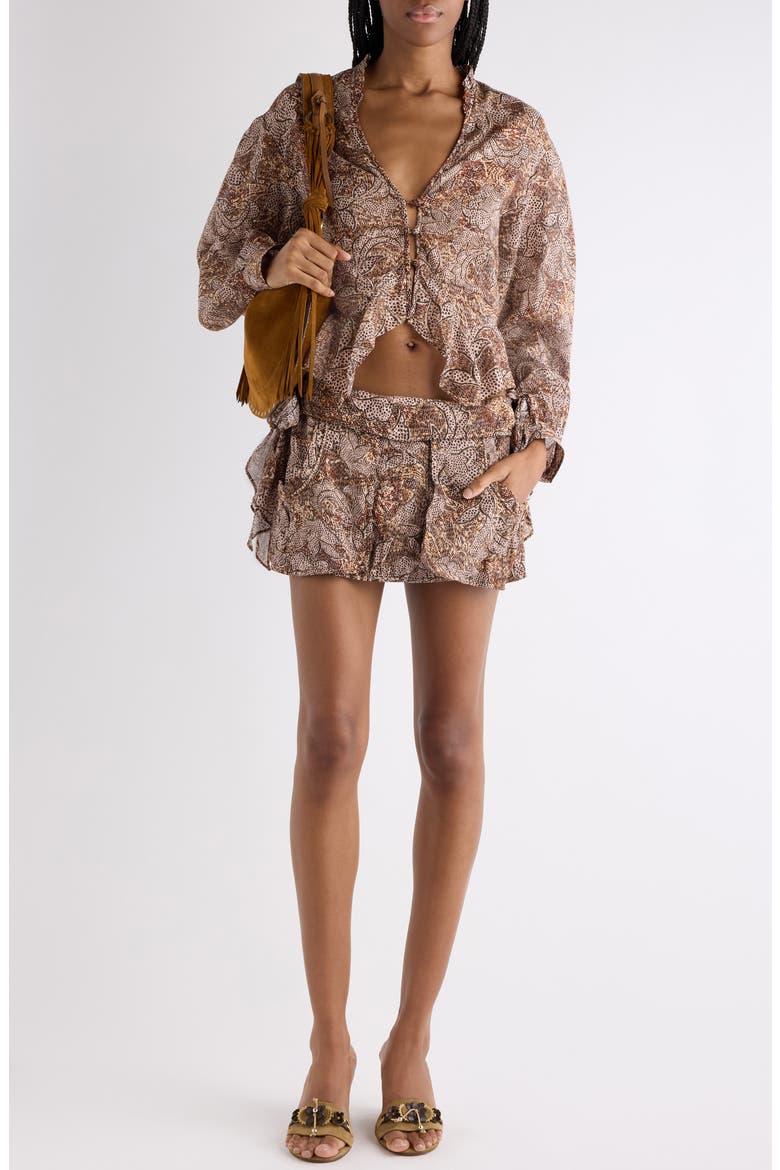 Coralie Print Cotton Voile Miniskirt, Alternate, color, OCHRE