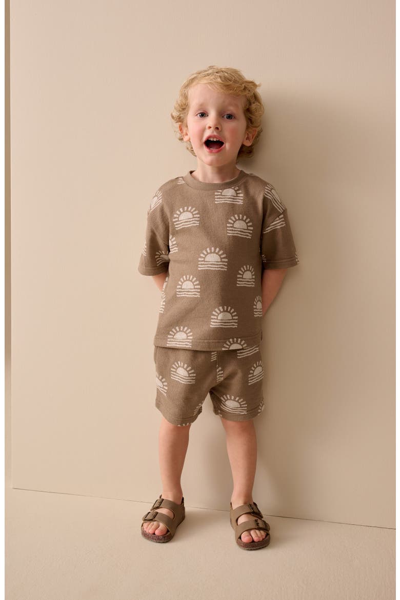 Kids' Sunset Print T-Shirt & Drawstring Shorts Set, Alternate, color, BROWN