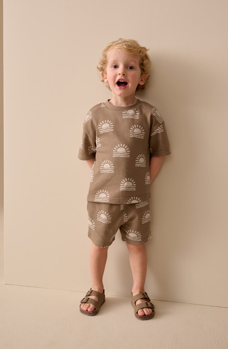 NEXT Kids' Sunset Print T-Shirt & Drawstring Shorts Set, Alternate, color, Brown