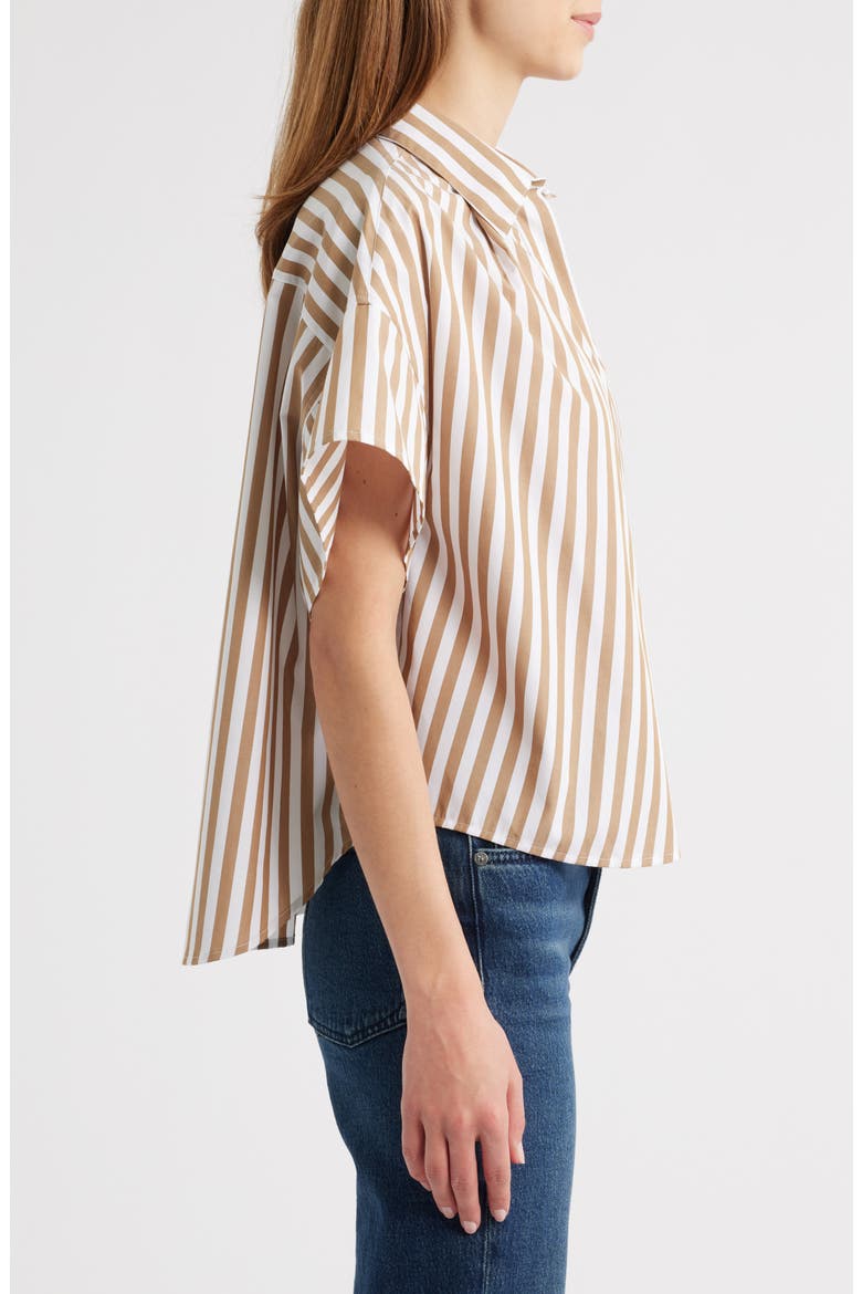 Maura Stripe High-Low Cotton Poplin Button-Up Shirt, Alternate, color, BROWN STRIPE