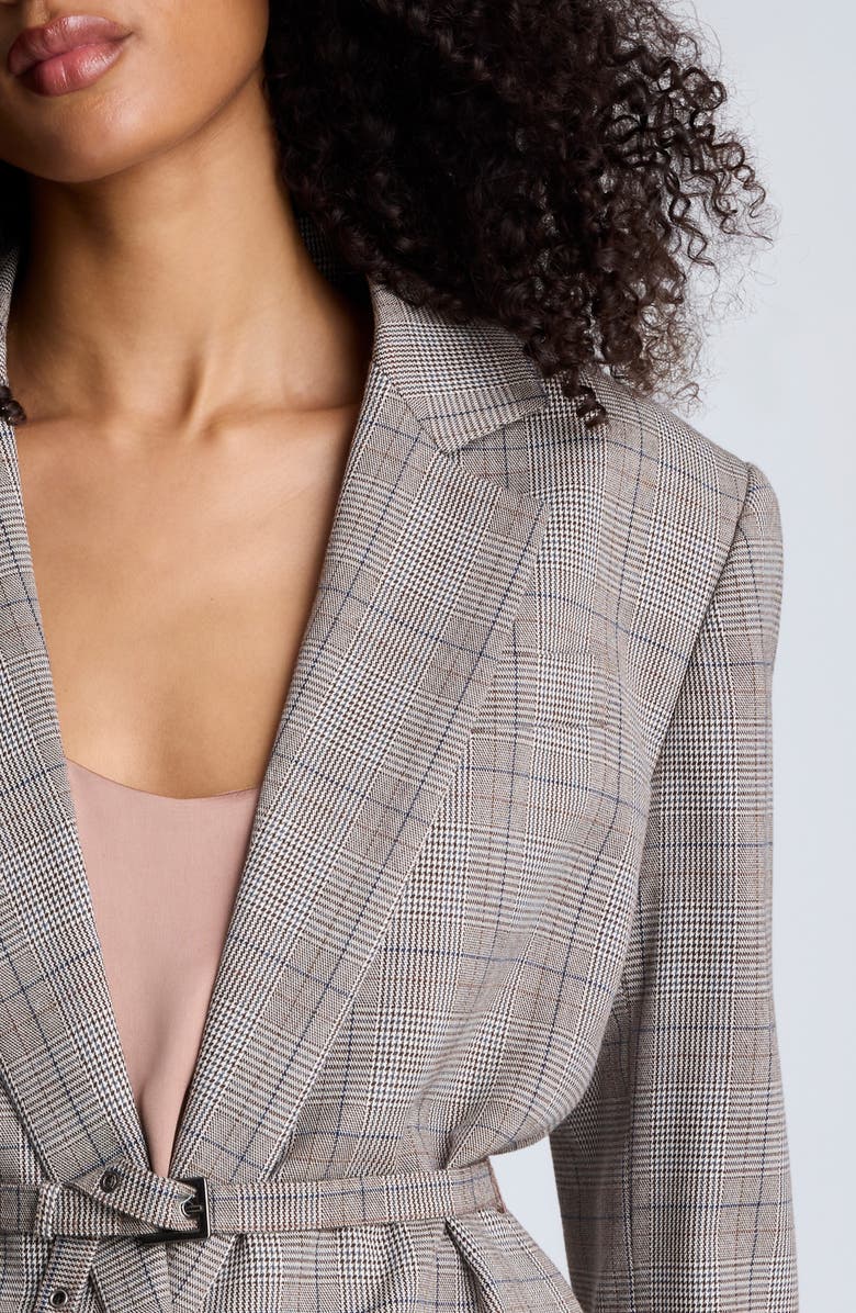 Kenneth Cole Belted Plaid One-Button Blazer, Alternate, color, Pewter Green Multi